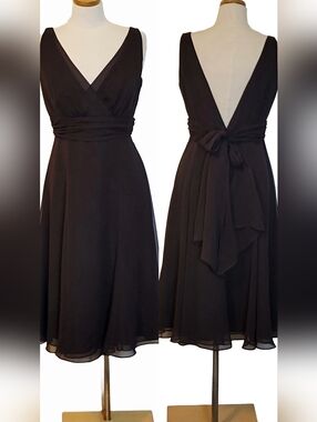 WTOO By Watters Chiffion Chocolate  Ruffle Ruched A-line Cocktail Midi Dress